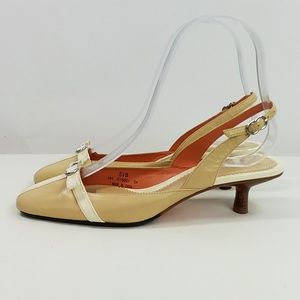 Cole Haan Tan Cream Patent Leather Kitten Heel Sling Back Heels Womens Size 5.5B